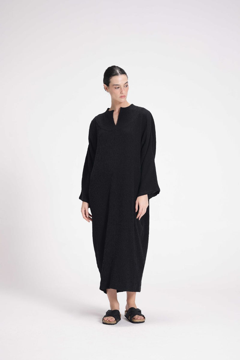 Textured Full Sleeve Tunic cotton by Turn Black in black color for women in Singapore