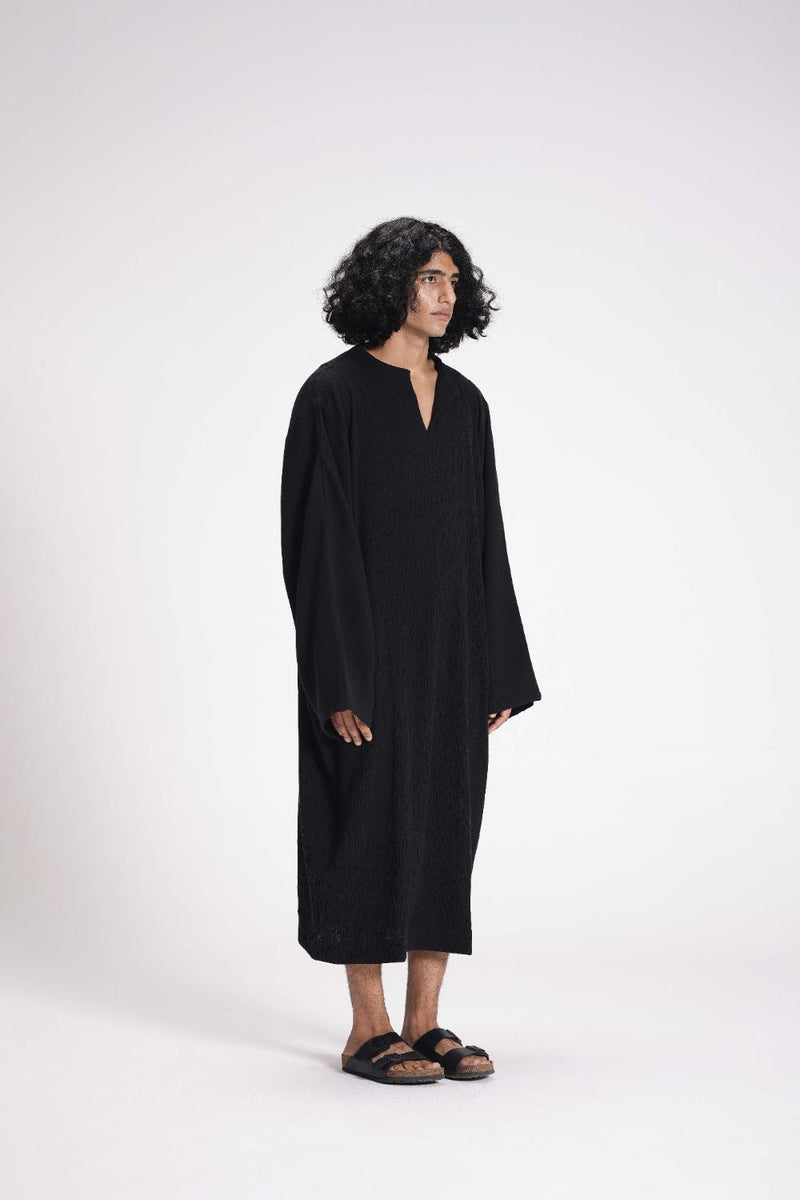 Textured Full Sleeve Tunic cotton by Turn Black in black color for women in Singapore
