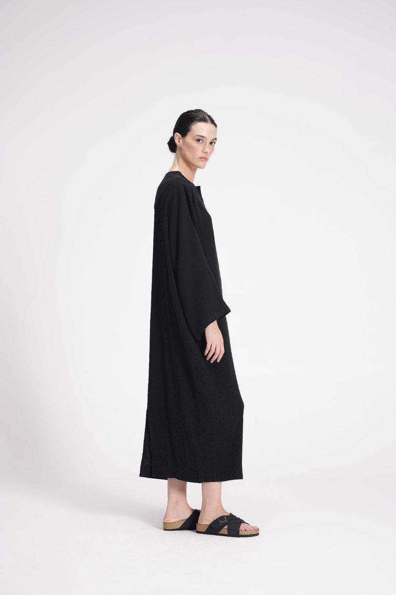 Textured Full Sleeve Tunic cotton by Turn Black in black color for women in Singapore