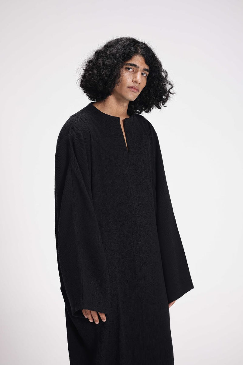 Textured Full Sleeve Tunic cotton by Turn Black in black color for women in Singapore