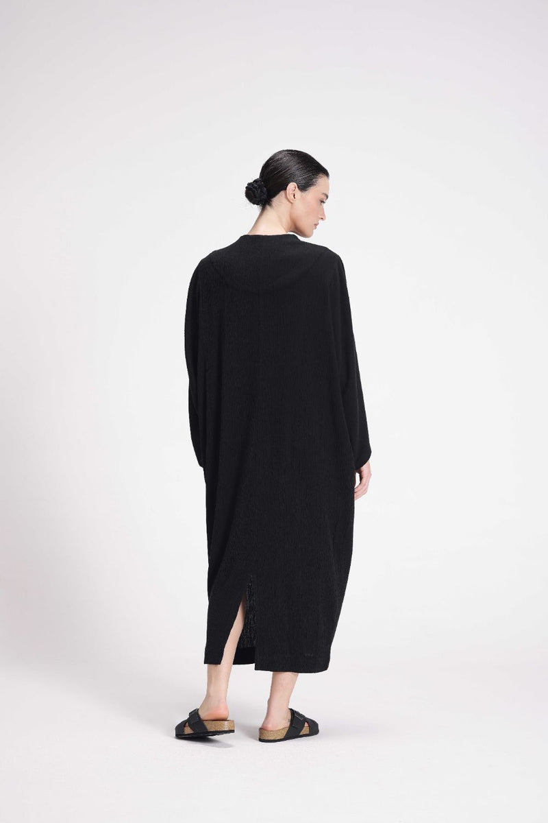 Textured Full Sleeve Tunic cotton by Turn Black in black color for women in Singapore