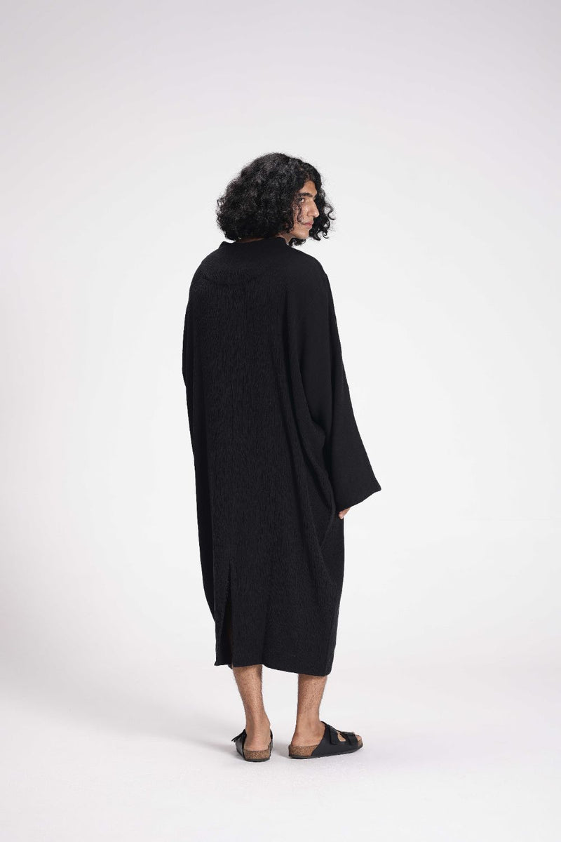 Textured Full Sleeve Tunic cotton by Turn Black in black color for women in Singapore