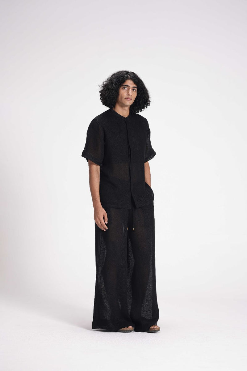 Sheer Elasticated Pants linen by Turn Black in black color for women in Singapore
