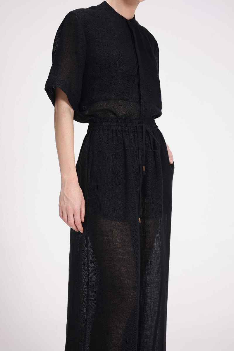 Sheer Elasticated Pants linen by Turn Black in black color for women in Singapore