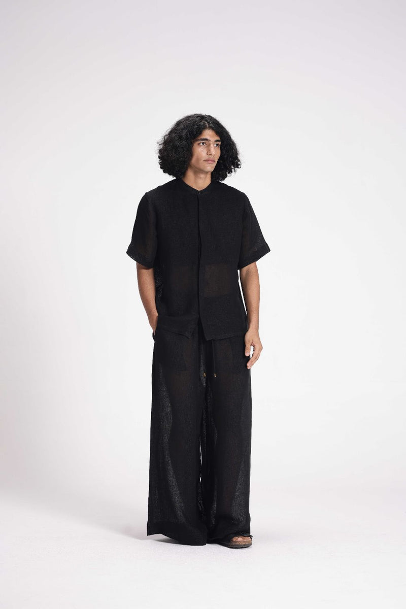 Sheer Elasticated Pants linen by Turn Black in black color for women in Singapore