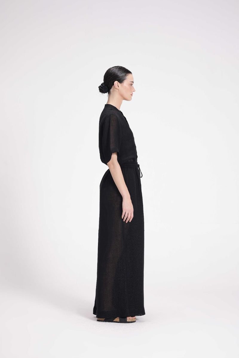 Sheer Elasticated Pants linen by Turn Black in black color for women in Singapore
