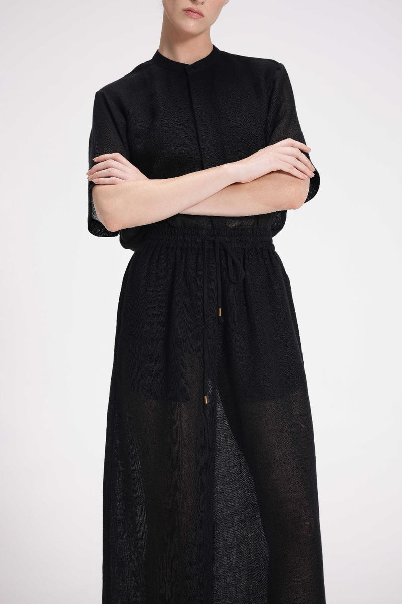 Sheer Elasticated Pants linen by Turn Black in black color for women in Singapore