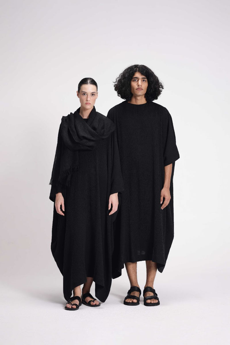 Textured Kaftan cotton by Turn Black in black color for women in Singapore