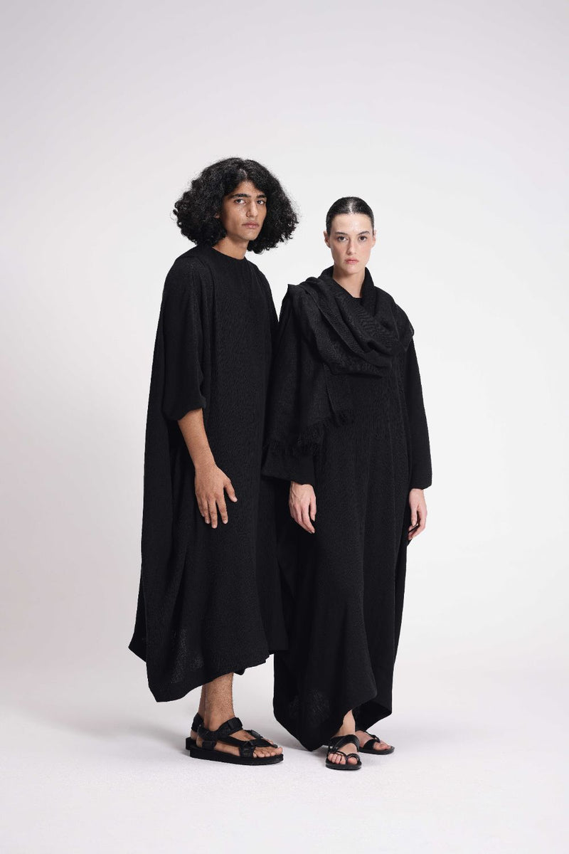 Textured Kaftan cotton by Turn Black in black color for women in Singapore