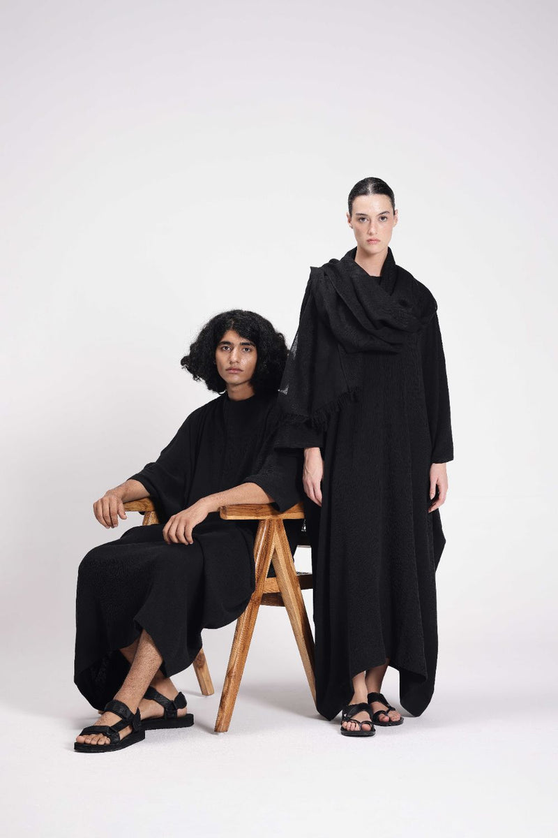 Textured Kaftan cotton by Turn Black in black color for women in Singapore