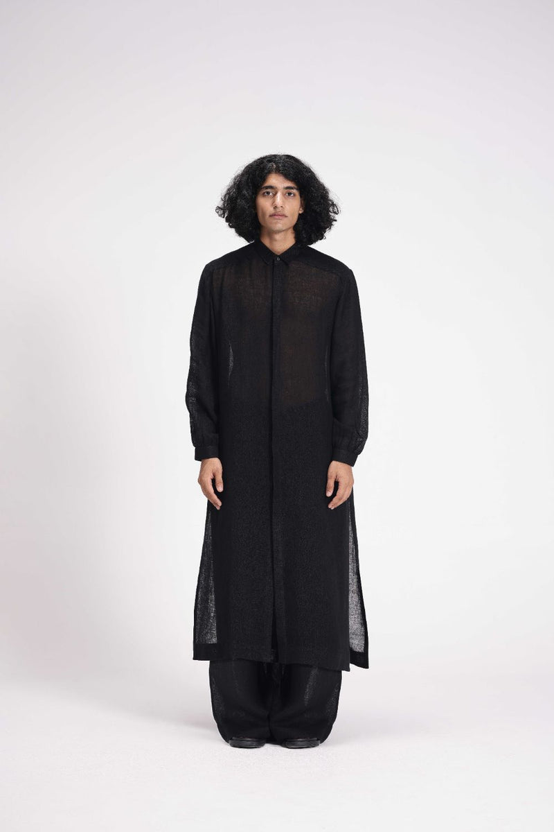 Sheer Shirt Dress linen by Turn Black in black color for women in Singapore