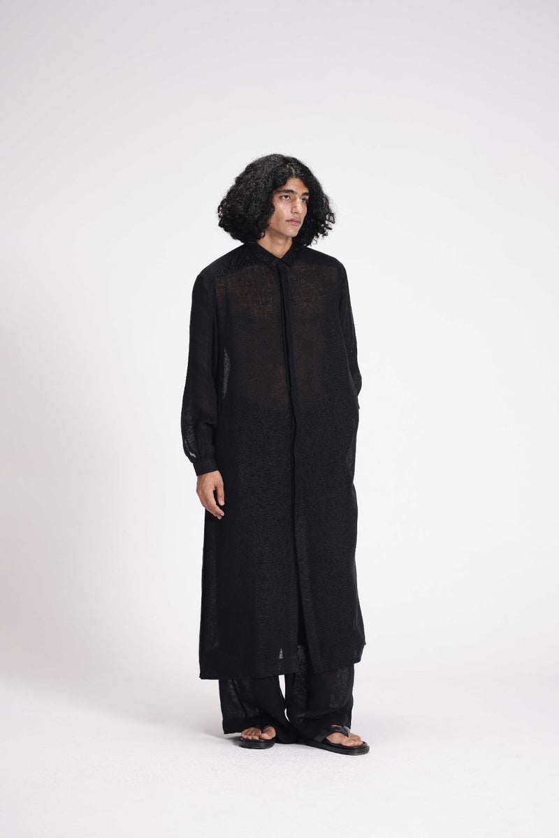 Sheer Shirt Dress linen by Turn Black in black color for women in Singapore