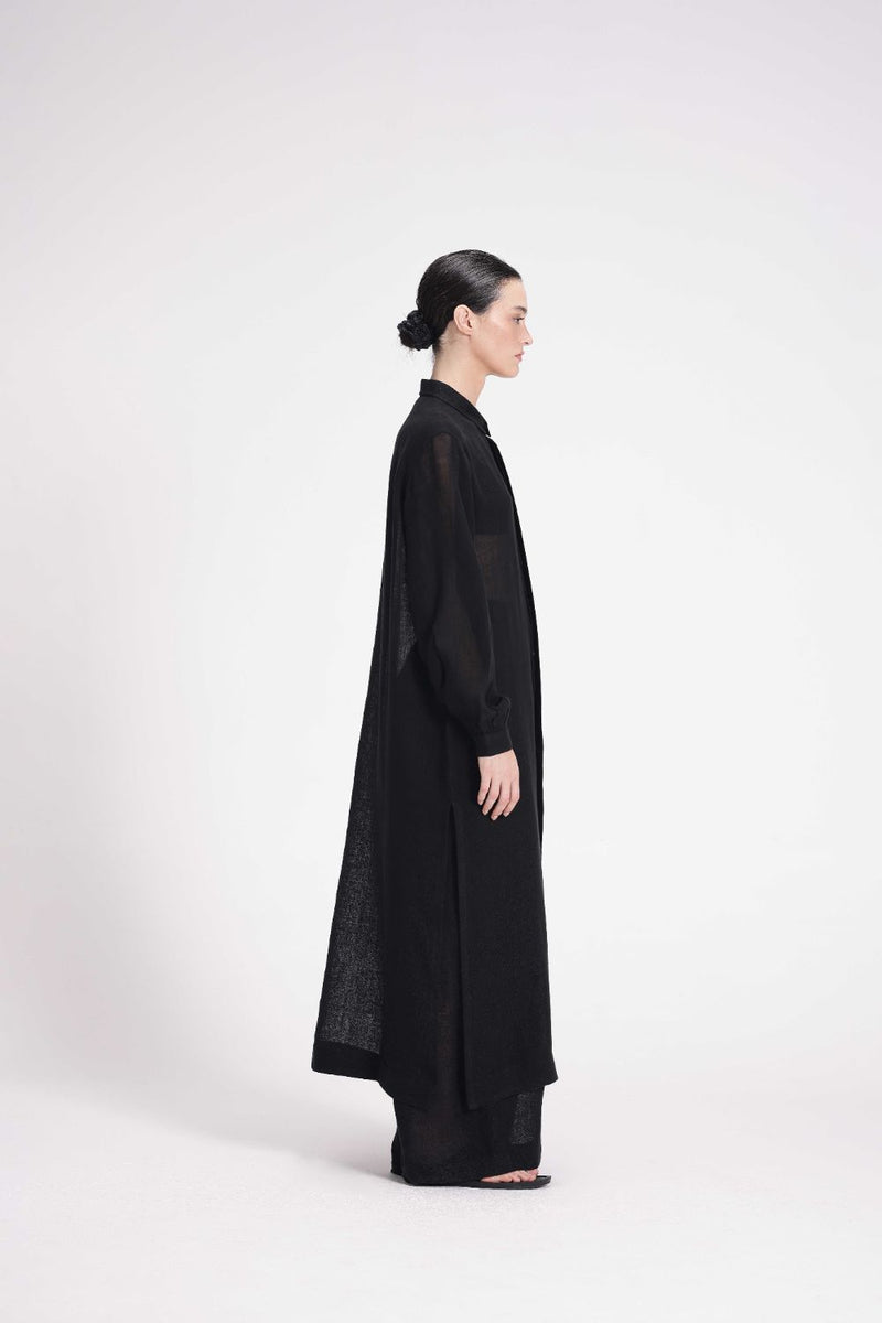 Sheer Shirt Dress linen by Turn Black in black color for women in Singapore