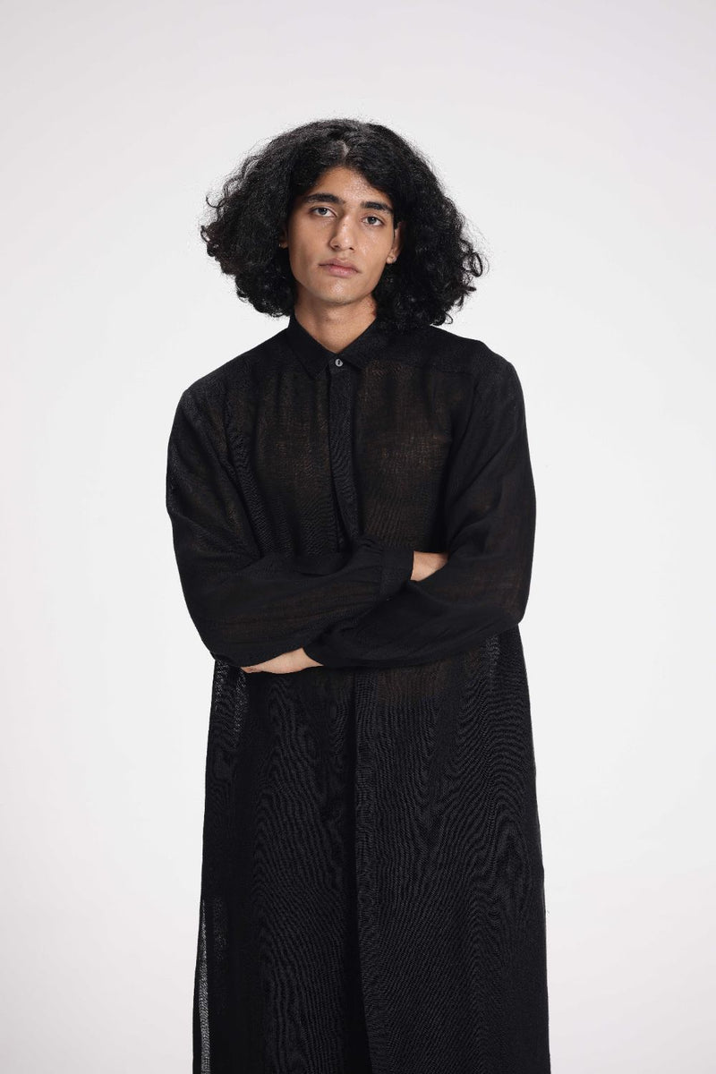 Sheer Shirt Dress linen by Turn Black in black color for women in Singapore