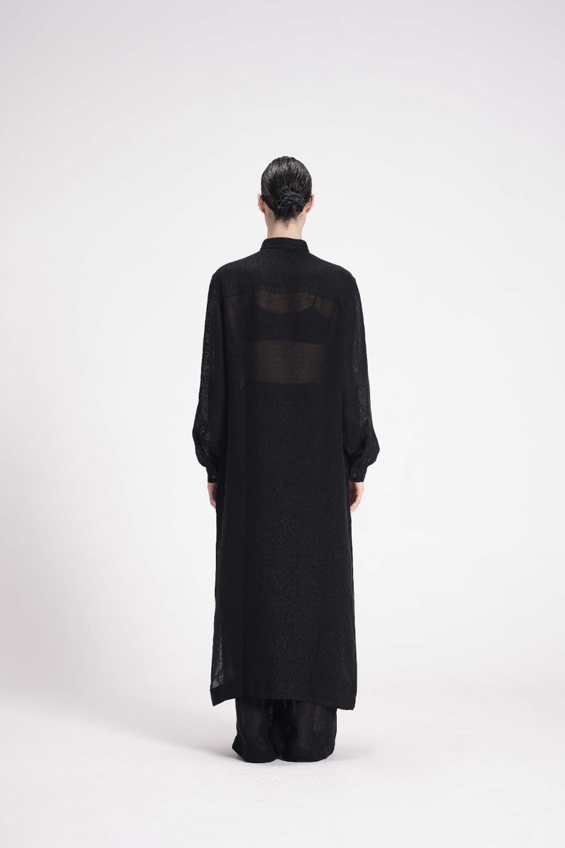 Sheer Shirt Dress linen by Turn Black in black color for women in Singapore