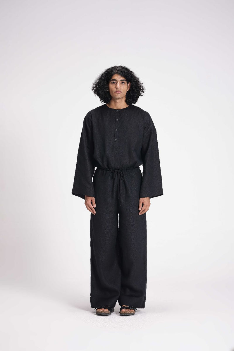 Straight Linen Pants linen by Turn Black in black color for men in Singapore
