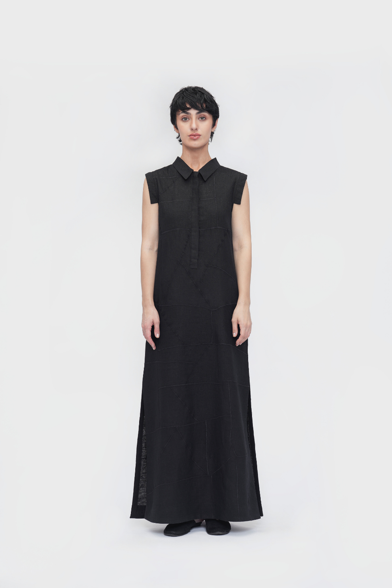 Yangchan Straight Dress linen by Turn Black in black color for women in Singapore