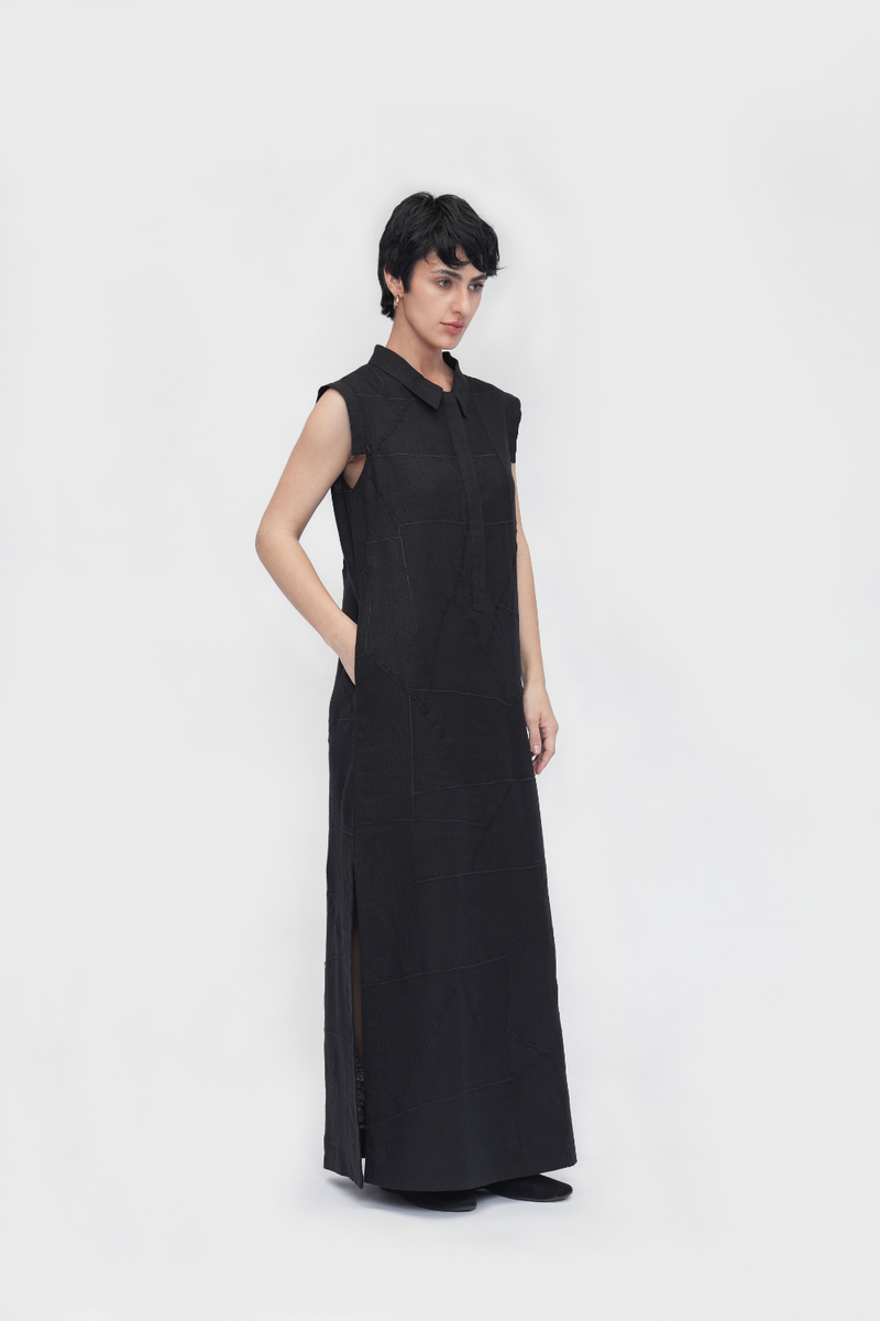 Yangchan Straight Dress linen by Turn Black in black color for women in Singapore