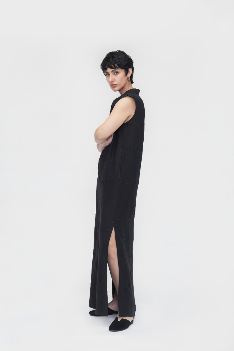 Yangchan Straight Dress linen by Turn Black in black color for women in Singapore