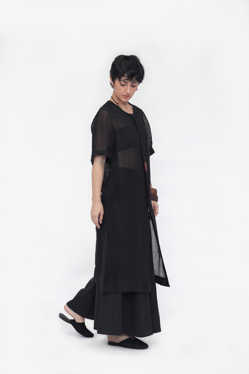 Nyima Tunic linen by Turn Black in black color for women in Singapore