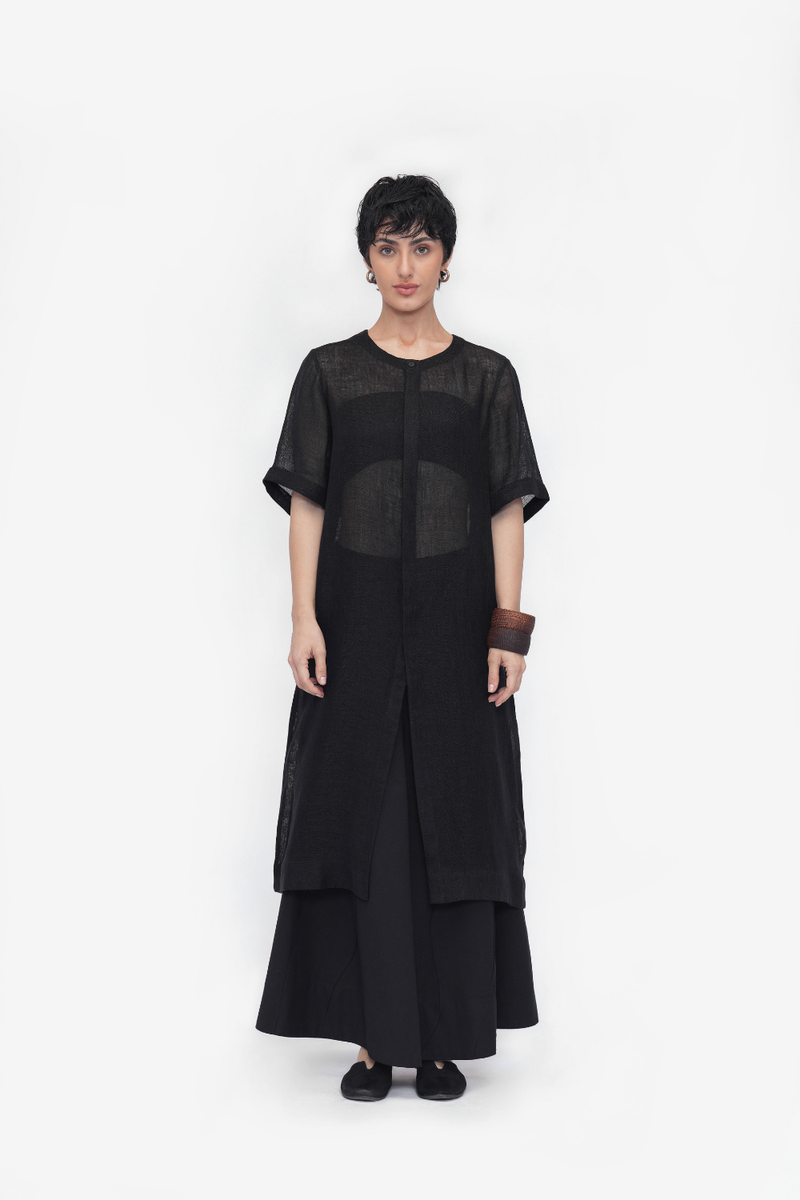 Nyima Tunic linen by Turn Black in black color for women in Singapore