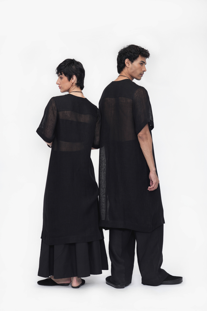 Nyima Tunic linen by Turn Black in black color for women in Singapore