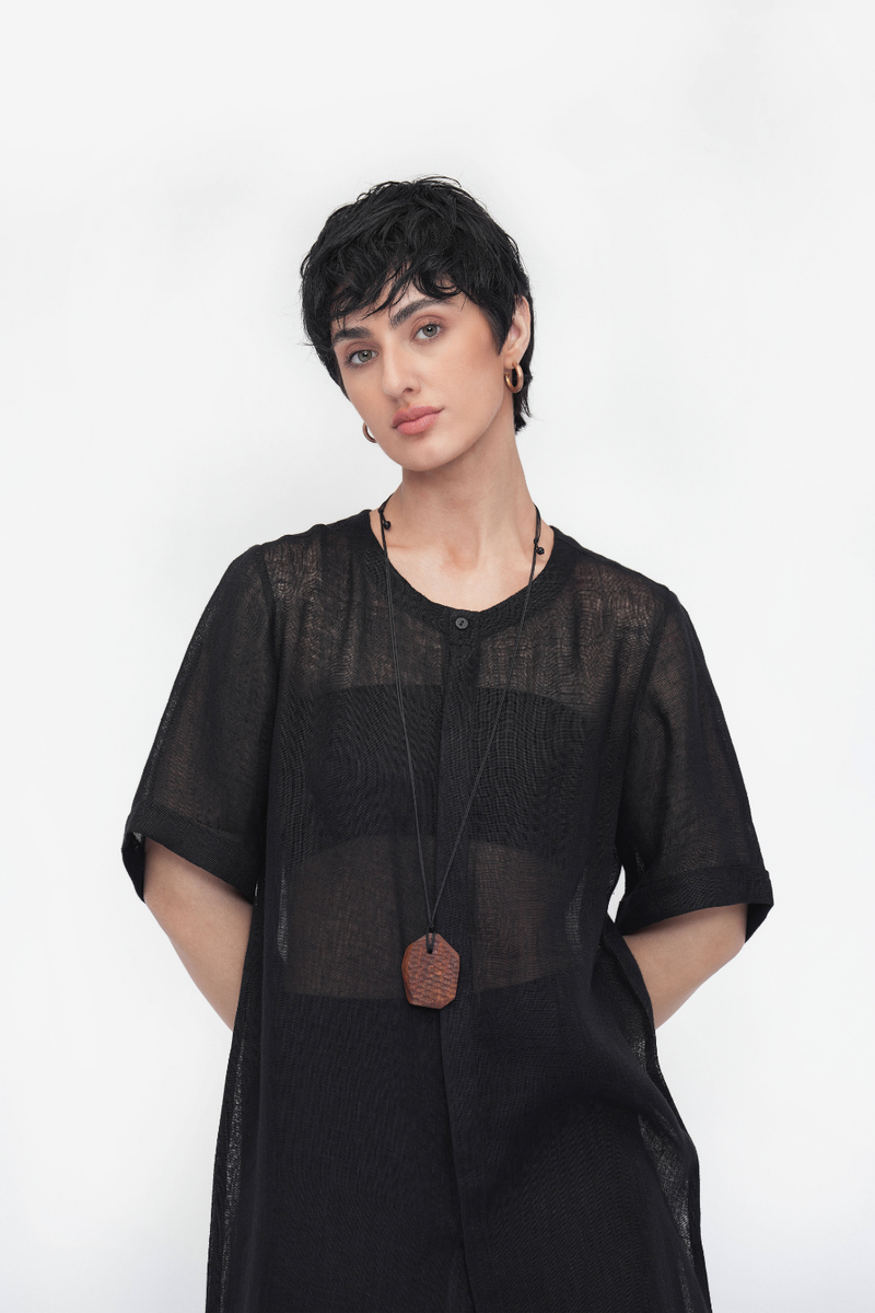 Nyima Tunic linen by Turn Black in black color for women in Singapore