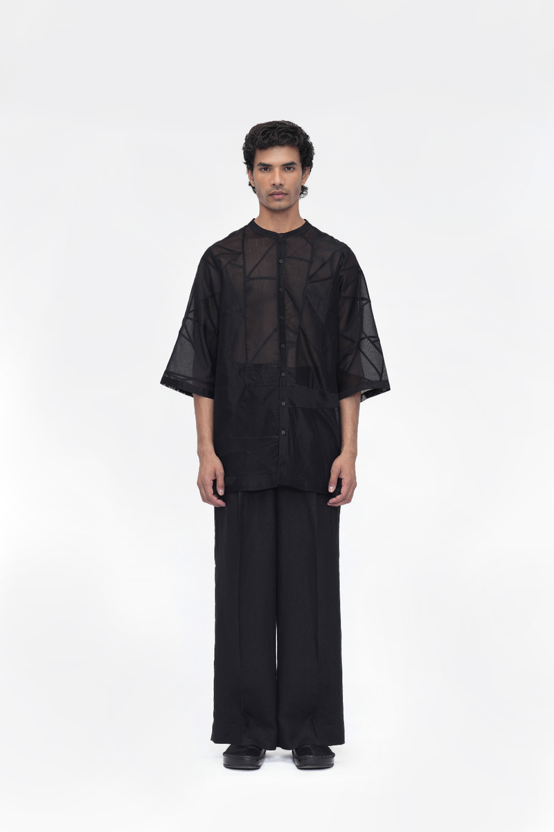 Doje Shirt silk by Turn Black in black color for women in Singapore