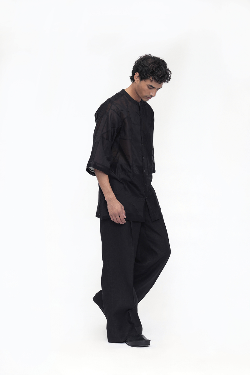 Doje Shirt silk by Turn Black in black color for women in Singapore
