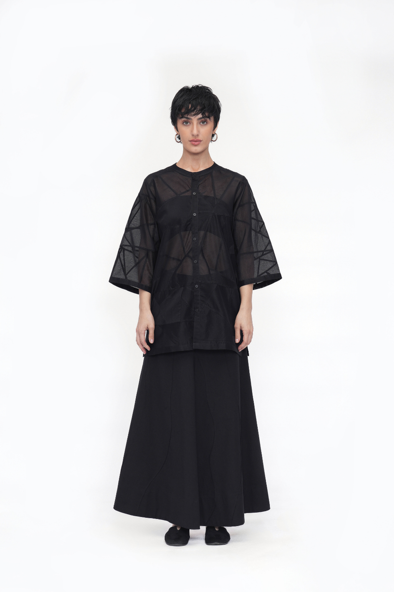 Doje Shirt silk by Turn Black in black color for women in Singapore