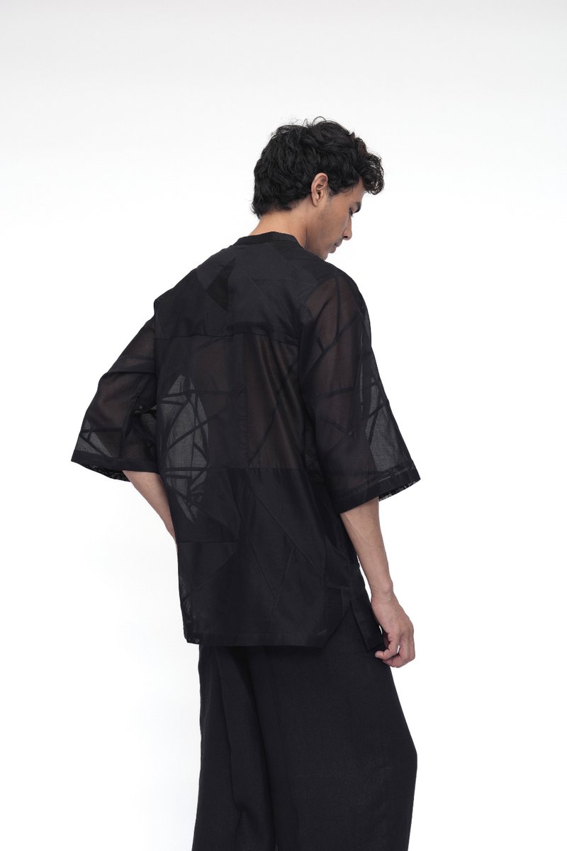 Doje Shirt silk by Turn Black in black color for women in Singapore
