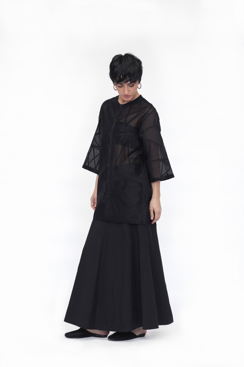 Doje Shirt silk by Turn Black in black color for women in Singapore