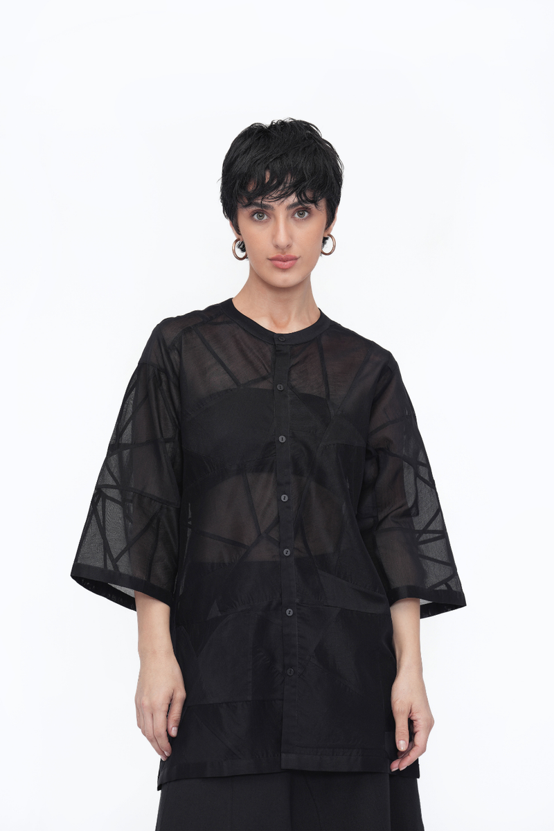 Doje Shirt silk by Turn Black in black color for women in Singapore