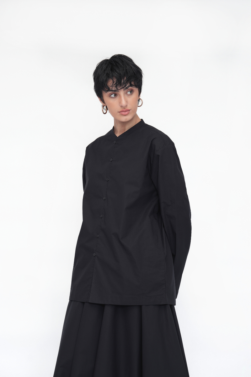 Yonten Shirt poplin by Turn Black in black color for women in Singapore