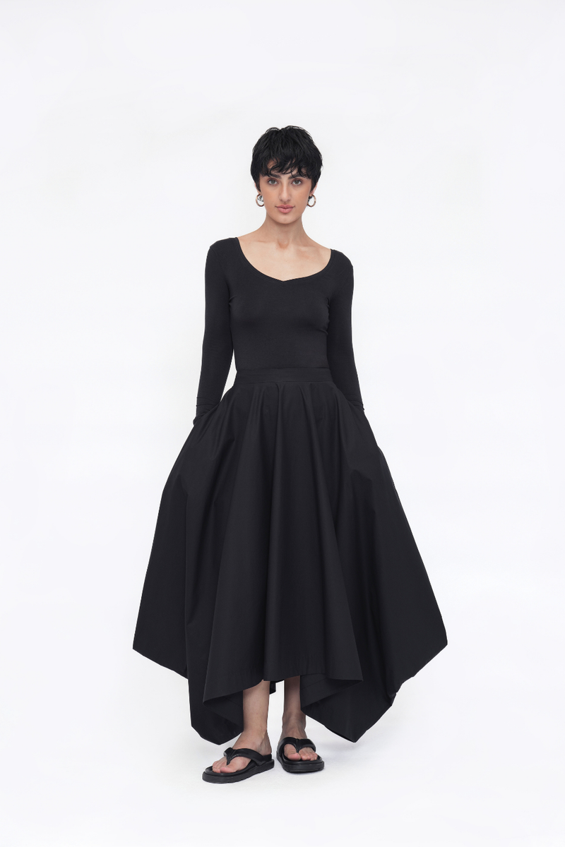 Zema Skirt poplin by Turn Black in black color for women in Singapore