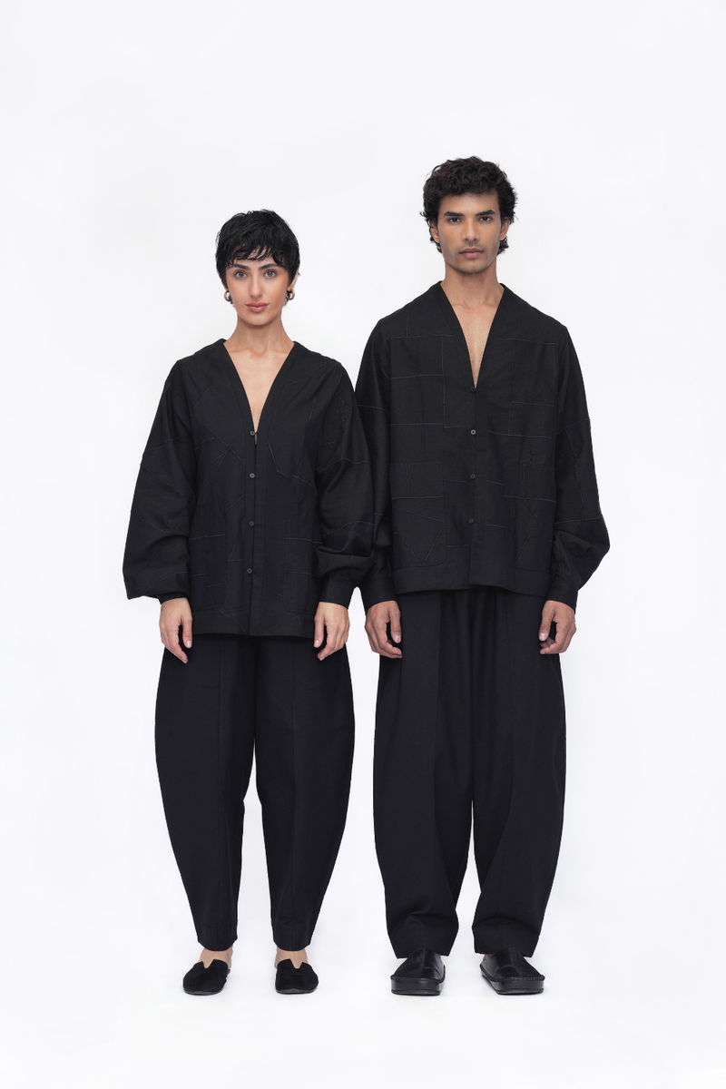 Shingka Overlay | Shirt cotton by Turn Black in black color for women in Singapore