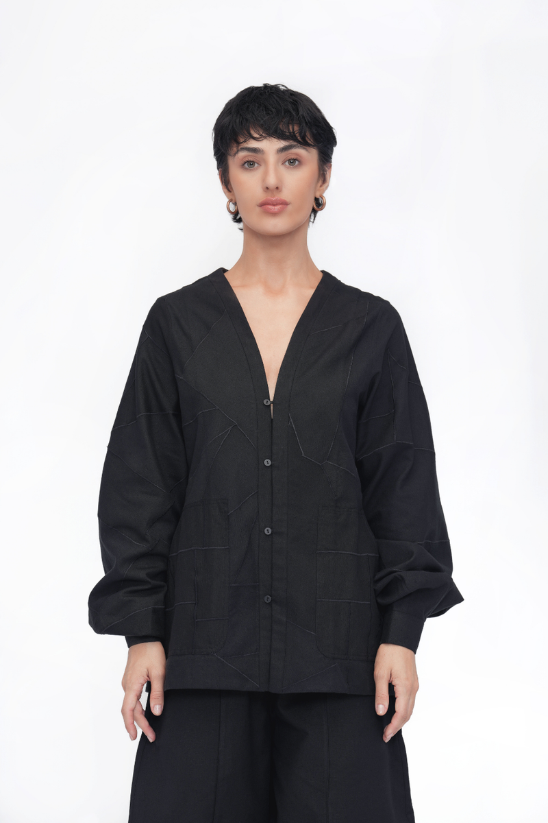 Shingka Overlay | Shirt cotton by Turn Black in black color for women in Singapore