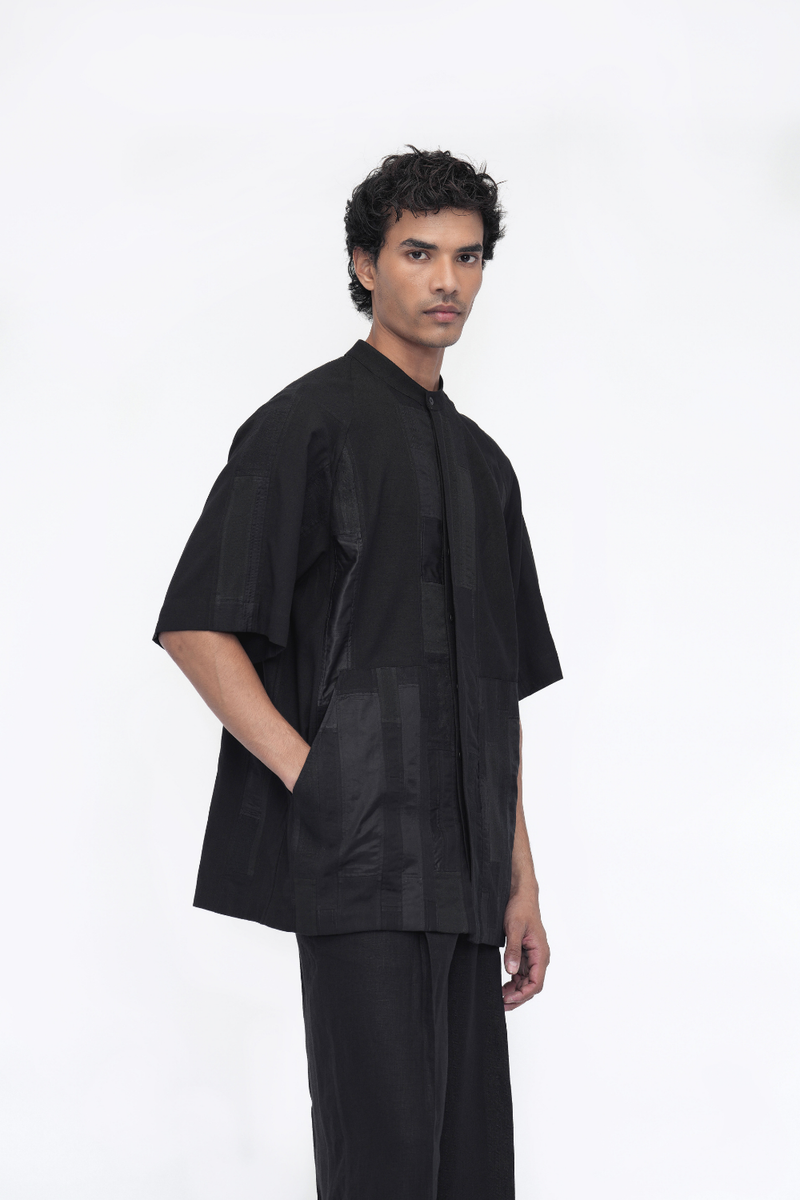 Sangye Shirt patchwork by Turn Black in black color for women in Singapore
