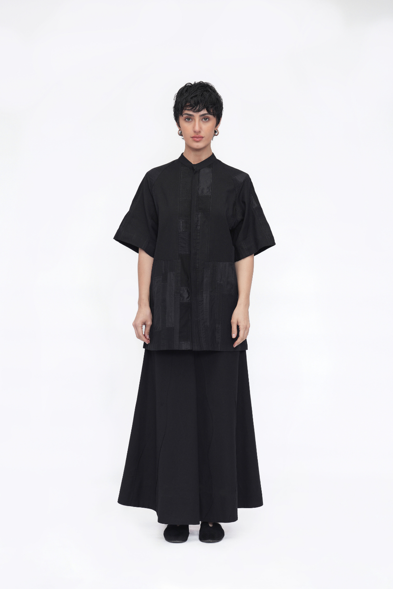 Sangye Shirt patchwork by Turn Black in black color for women in Singapore