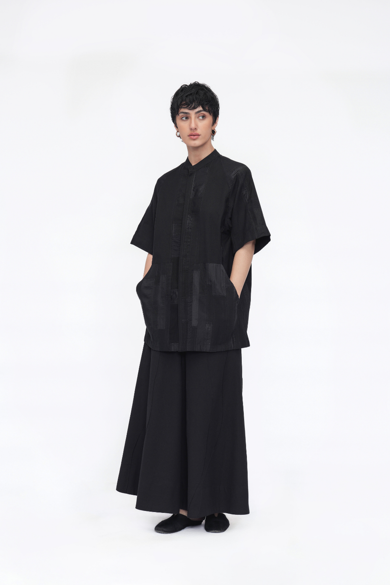 Sangye Shirt patchwork by Turn Black in black color for women in Singapore