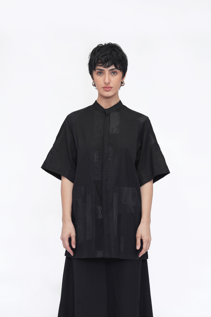 Sangye Shirt patchwork by Turn Black in black color for women in Singapore