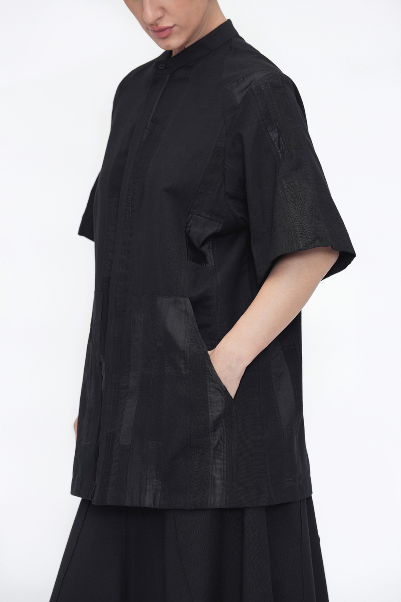 Sangye Shirt patchwork by Turn Black in black color for women in Singapore