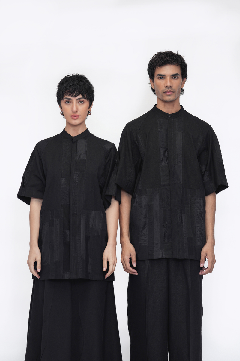 Sangye Shirt patchwork by Turn Black in black color for women in Singapore