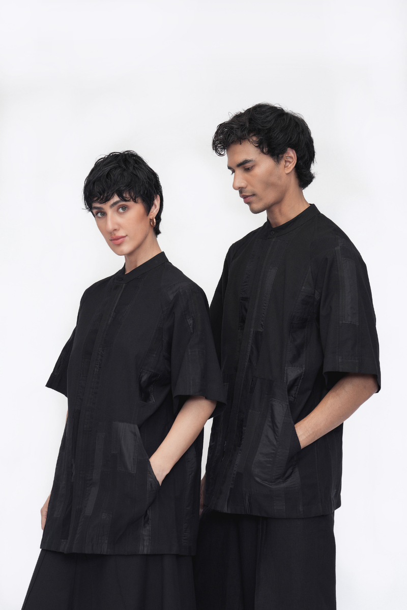 Sangye Shirt patchwork by Turn Black in black color for women in Singapore
