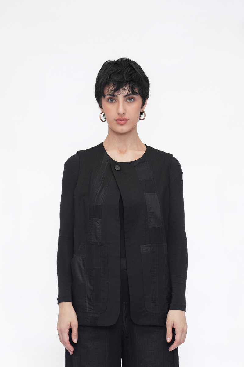 Rigpa Vest Outerwear patchwork by Turn Black in black color for women in Singapore