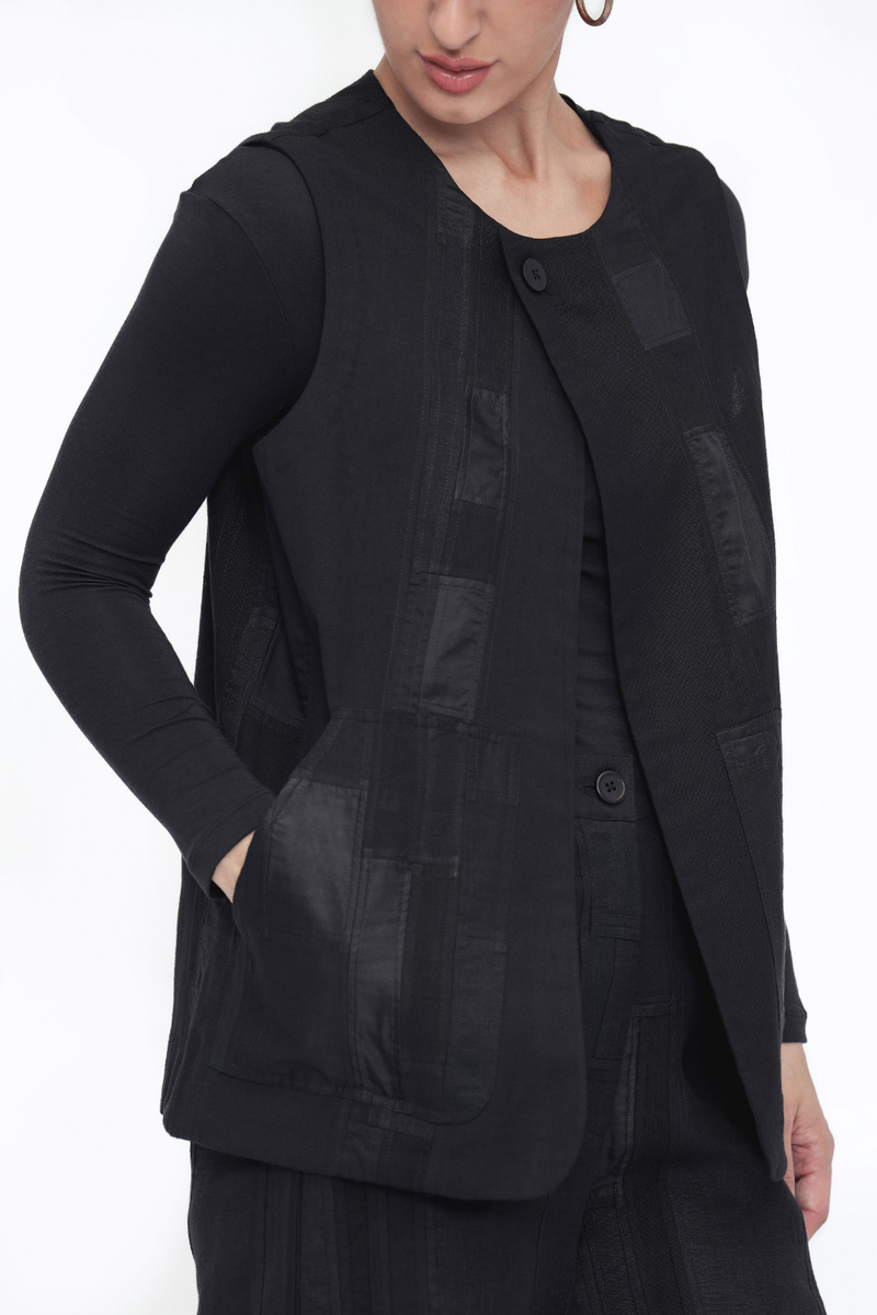 Rigpa Vest Outerwear patchwork by Turn Black in black color for women in Singapore