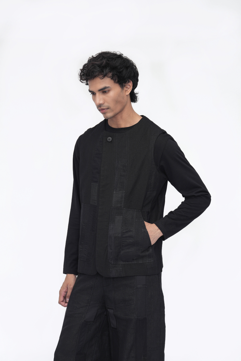 Rigpa Vest Outerwear patchwork by Turn Black in black color for women in Singapore