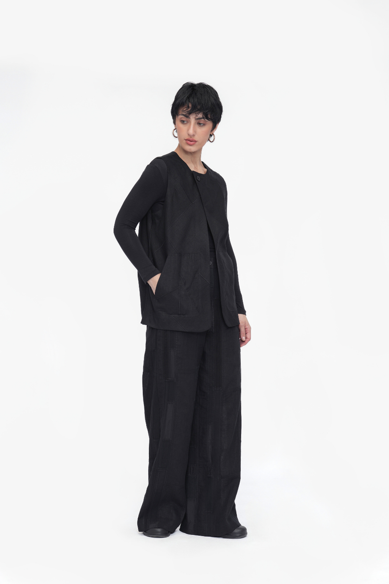 Zepa Vest Outerwear linen by Turn Black in black color for women in Singapore