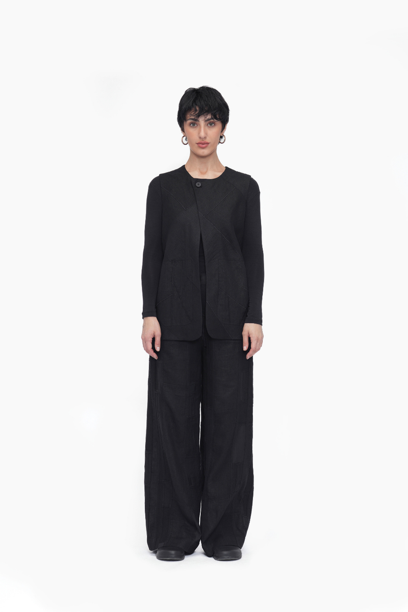 Zepa Vest Outerwear linen by Turn Black in black color for women in Singapore