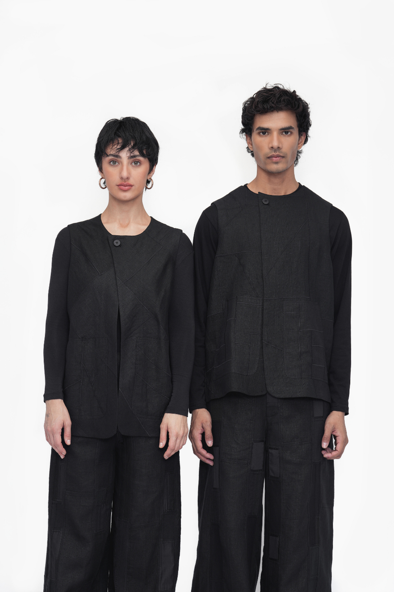 Zepa Vest Outerwear linen by Turn Black in black color for women in Singapore